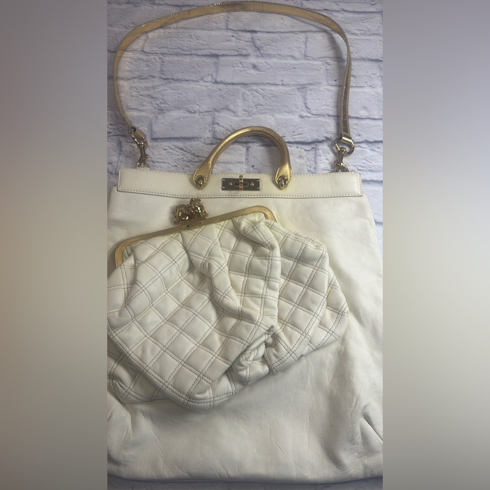 Vintage Marc Jacobs Off-White Stam “Duff Frog” Shoulder Bag w/Quilted Clutch.